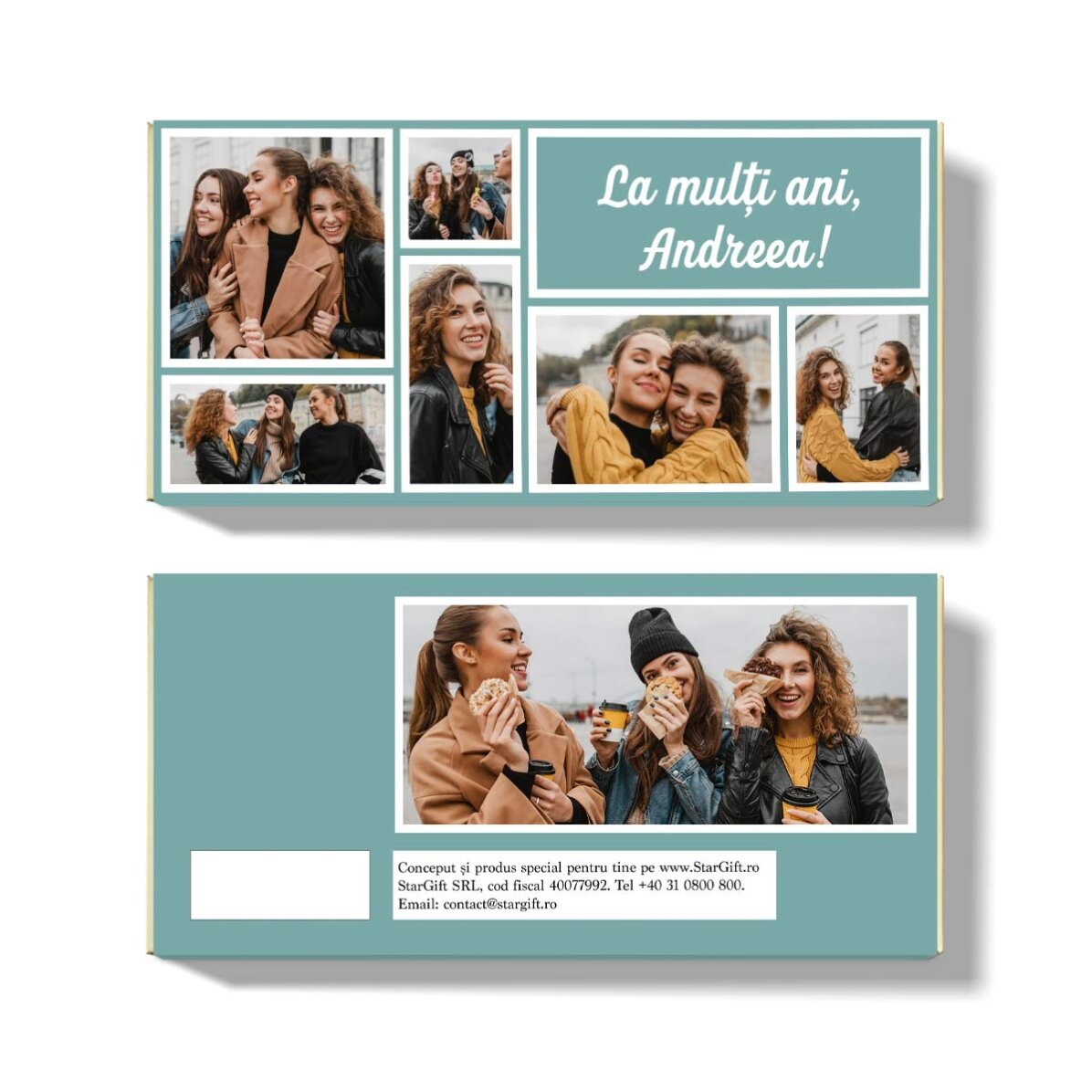 Chocolate personalizado con 7 fotos y un mensaje