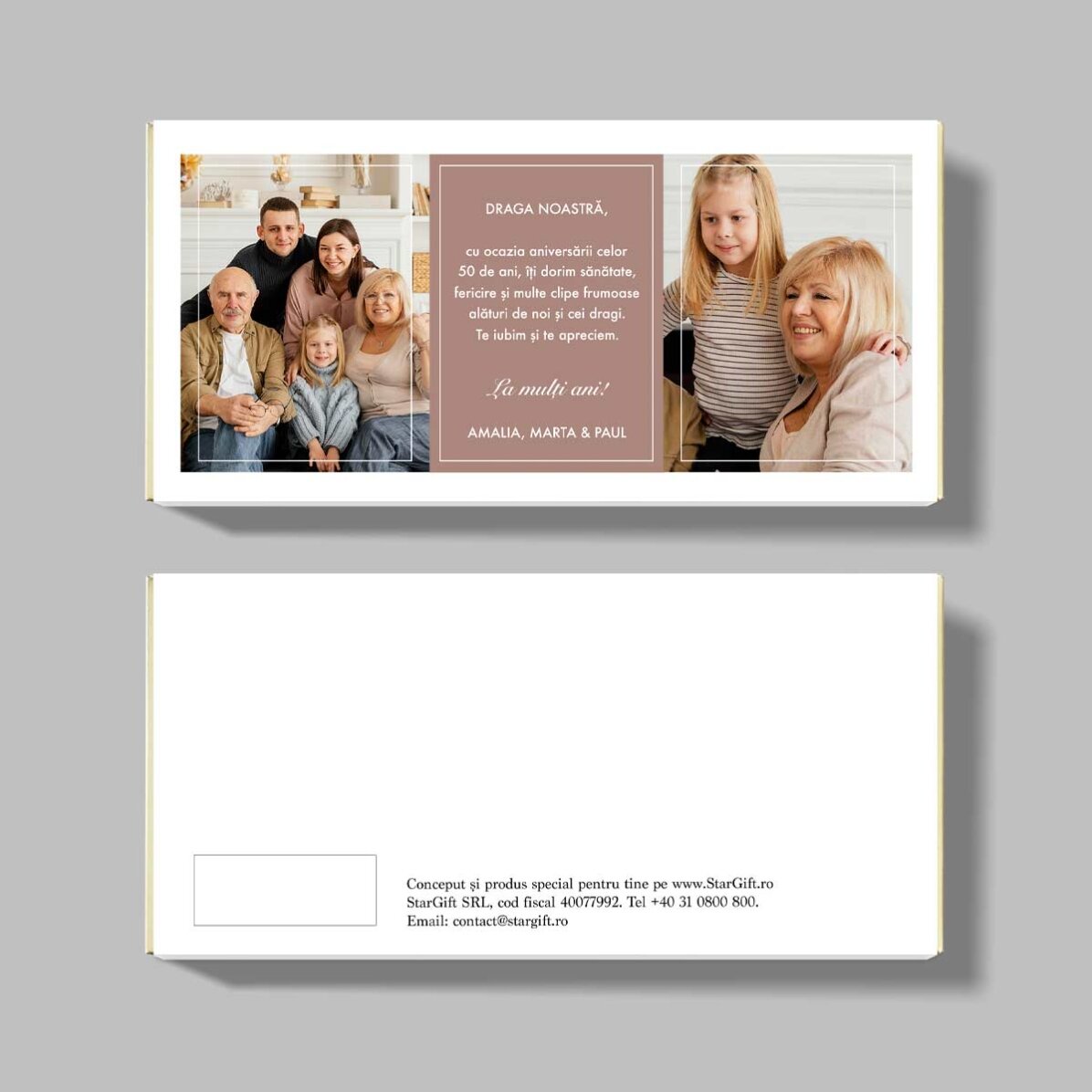 Personalised chocolate with two photos and text - Happy birthday