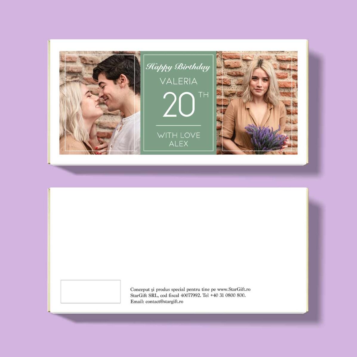 Chocolate personalizado con dos fotos y un texto - Cumpleaños