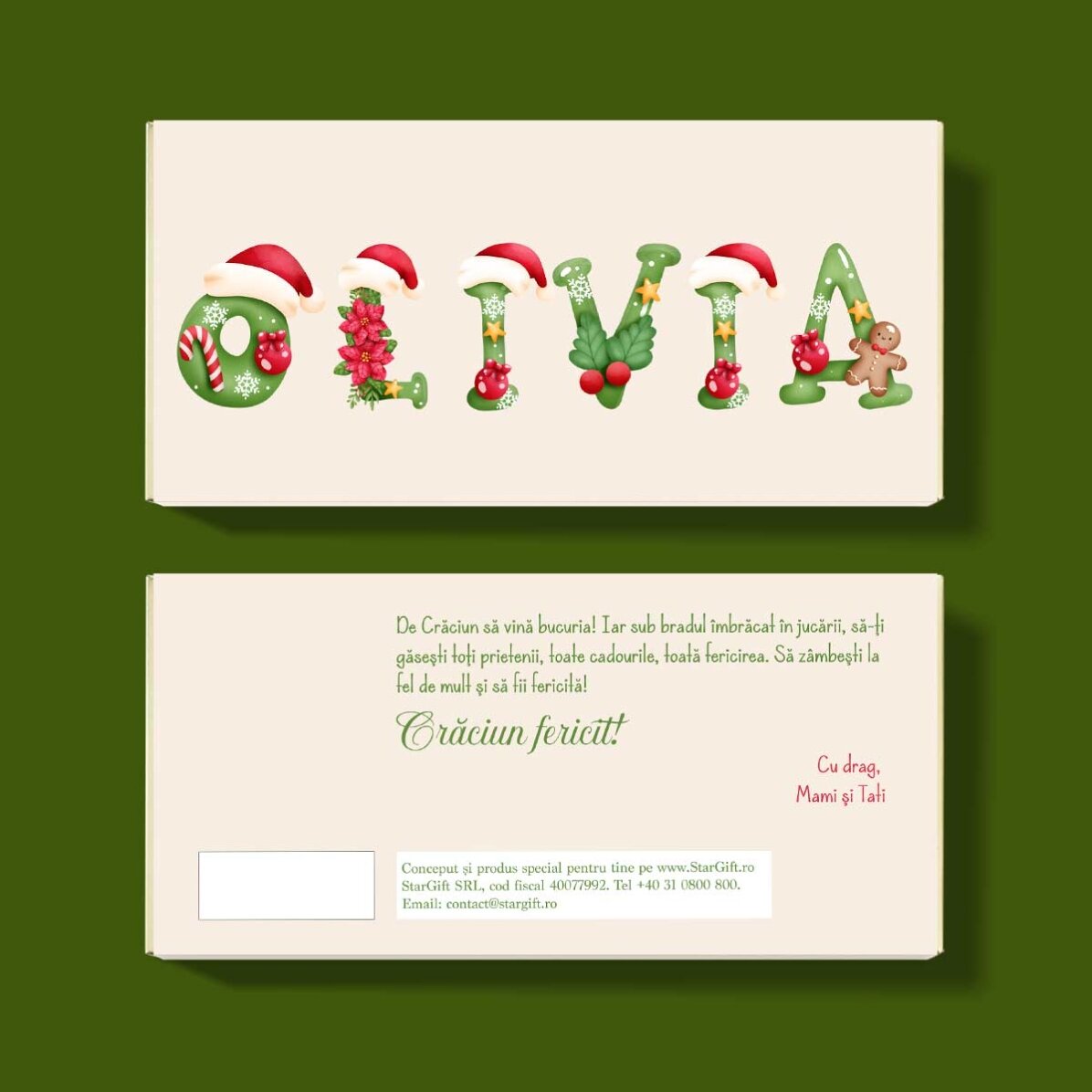Chocolate personalizado con mensaje: ¡Feliz Navidad!