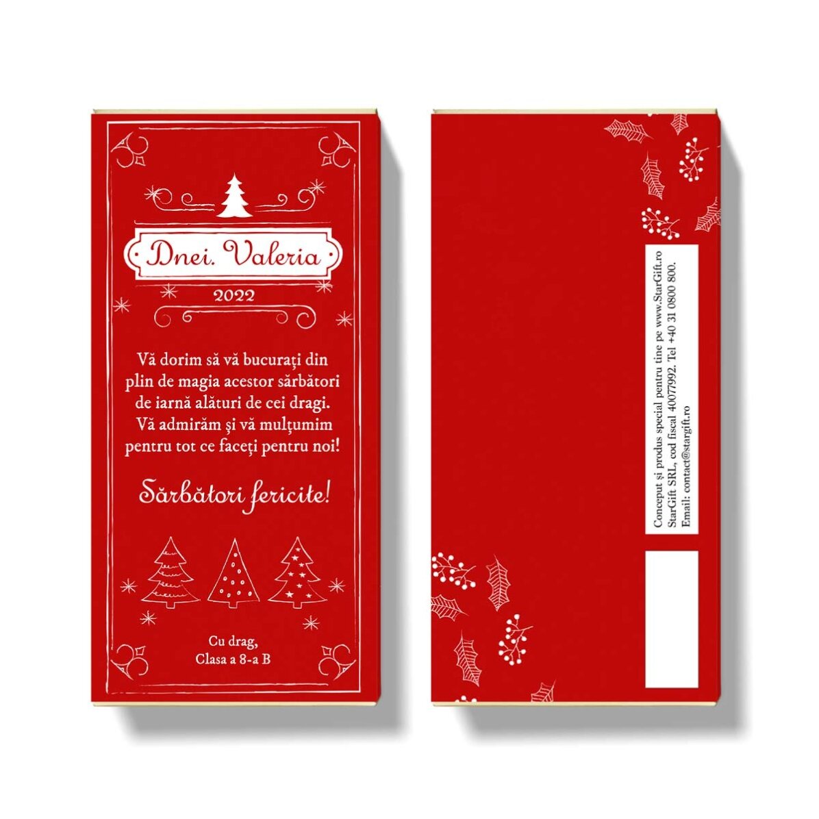 Chocolate personalizado con un mensaje navideño para los profesores