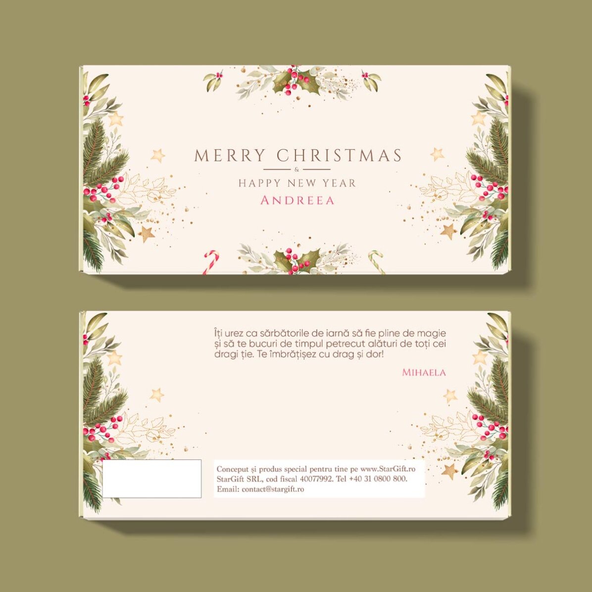 Chocolate personalizado con mensaje: ¡Feliz Navidad!