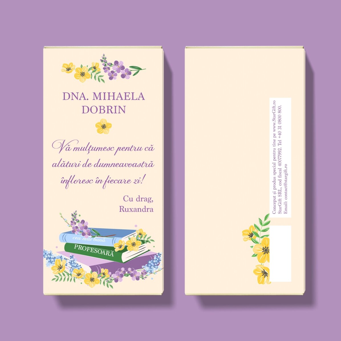 Chocolate personalizado con un mensaje para las profesoras