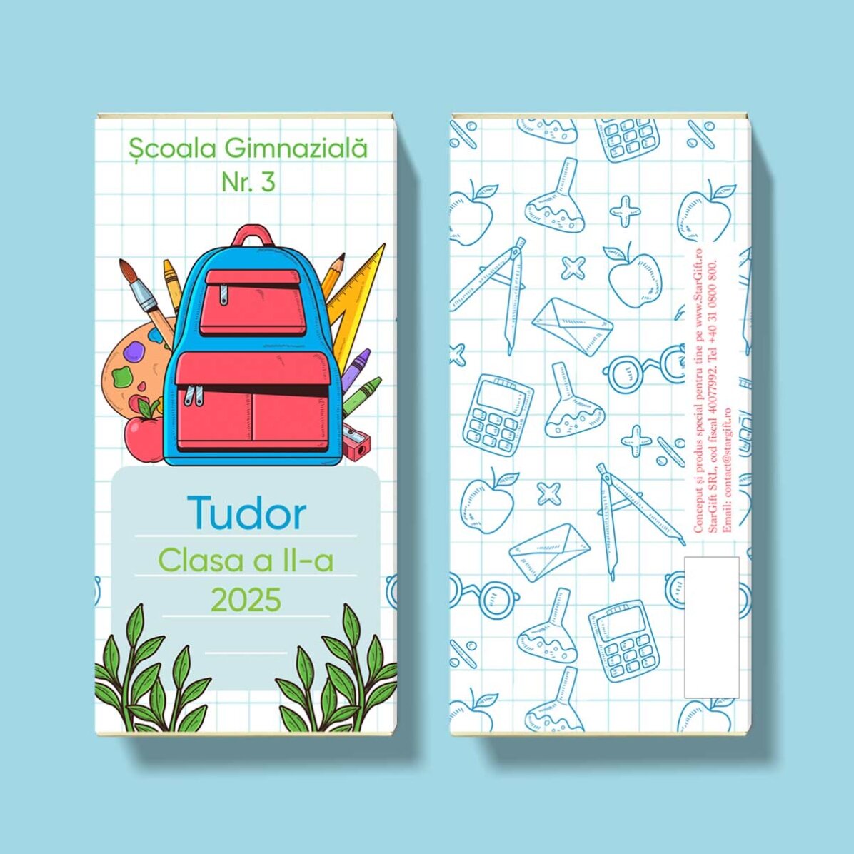Chocolate personalizado con mensaje: «Primer día de colegio»