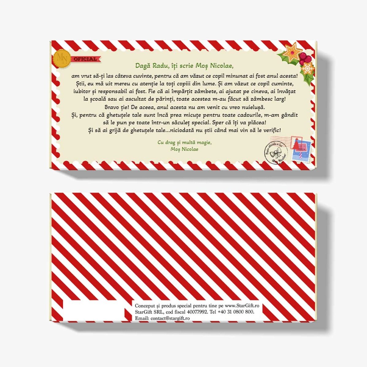 Chocolate personalizado con mensaje: carta de San Nicolás