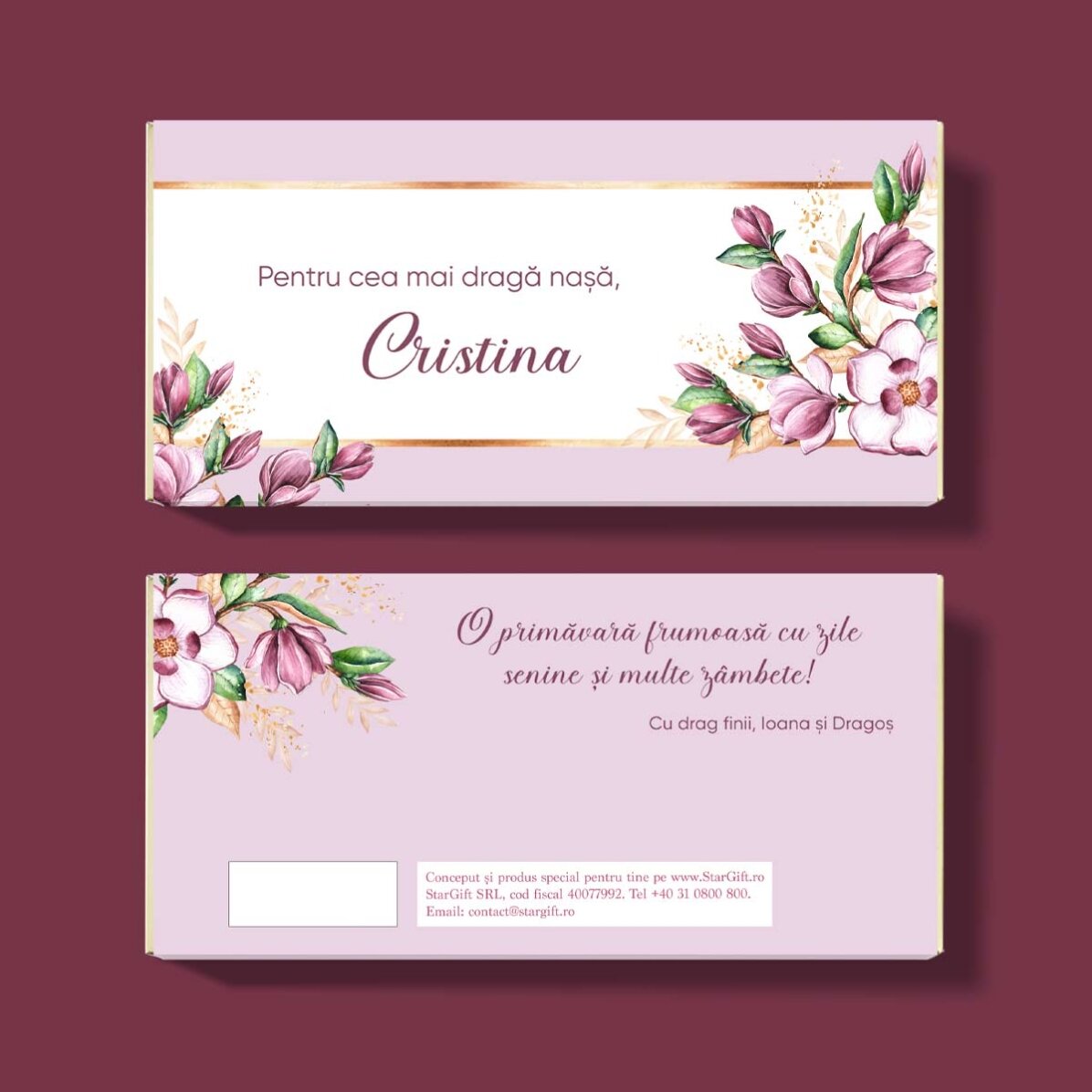 Chocolate personalizado con nombre y mensaje: «Una bonita primavera»