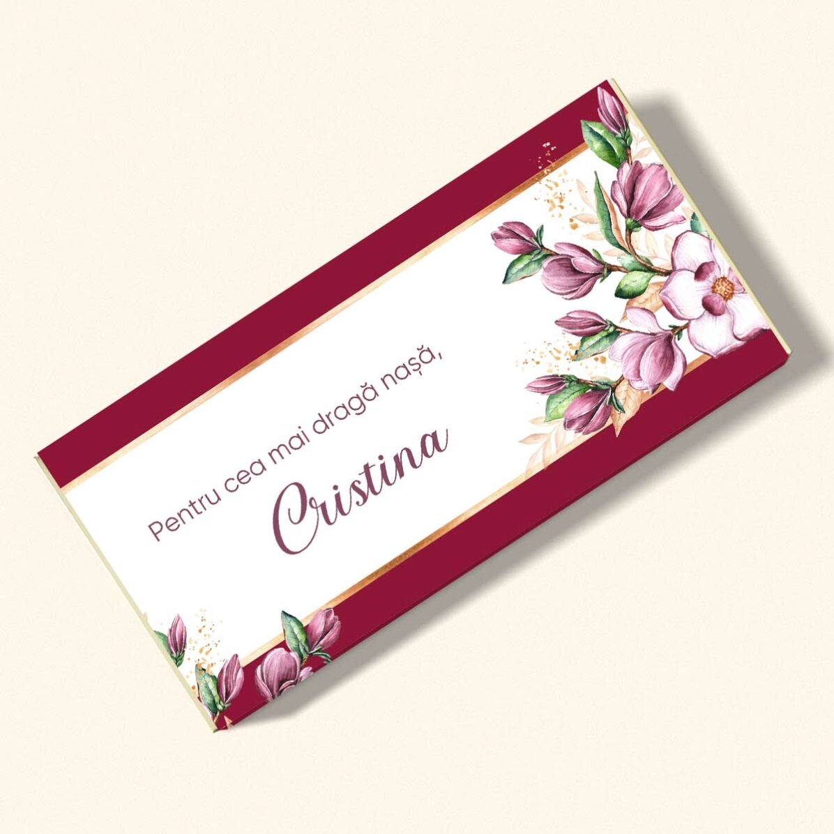 Chocolate personalizado con nombre y mensaje: «Una bonita primavera»
