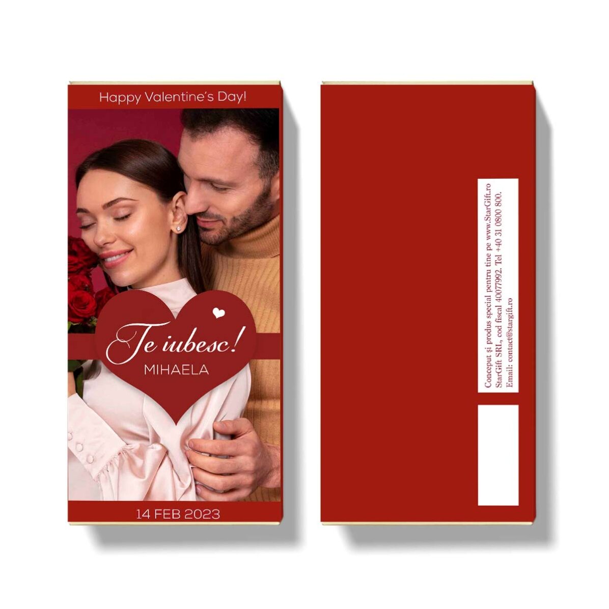 Chocolate personalizado con una foto y un mensaje: «Te quiero»