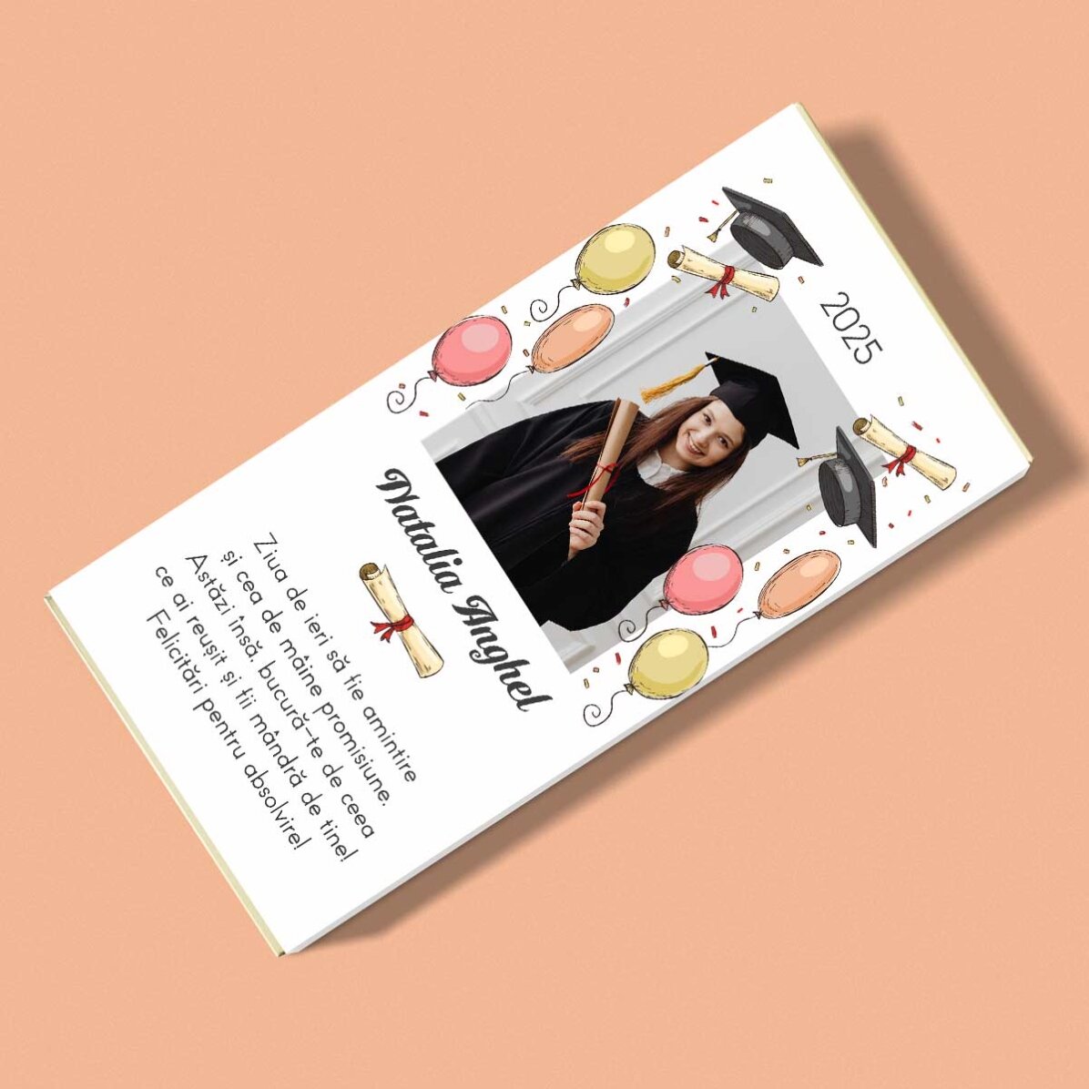 Chocolate personalizado con una foto y un texto - Graduación
