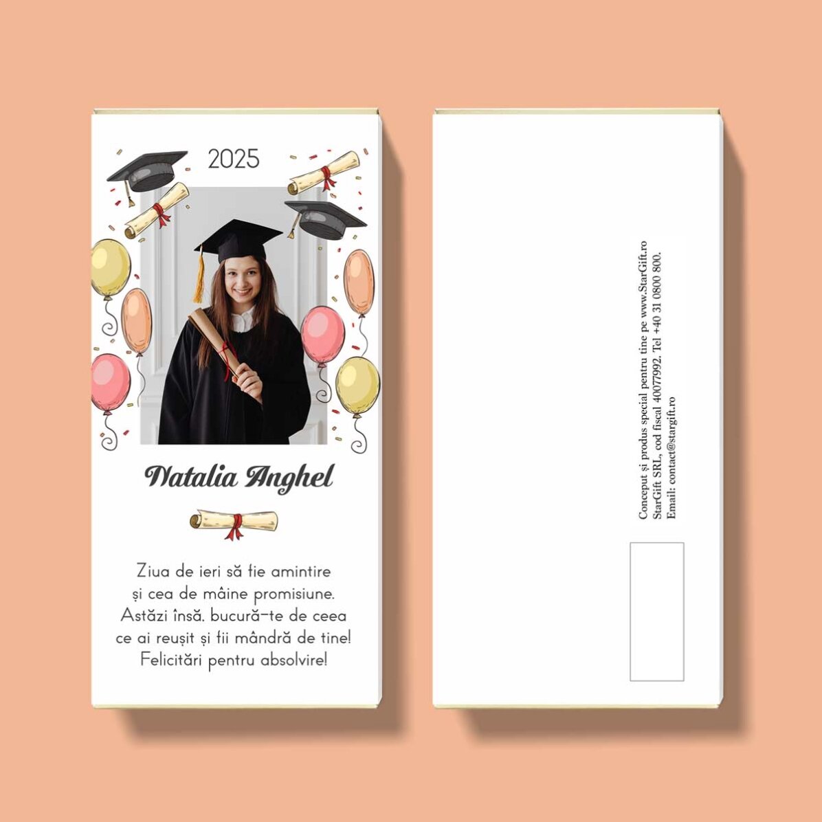 Chocolate personalizado con una foto y un texto - Graduación