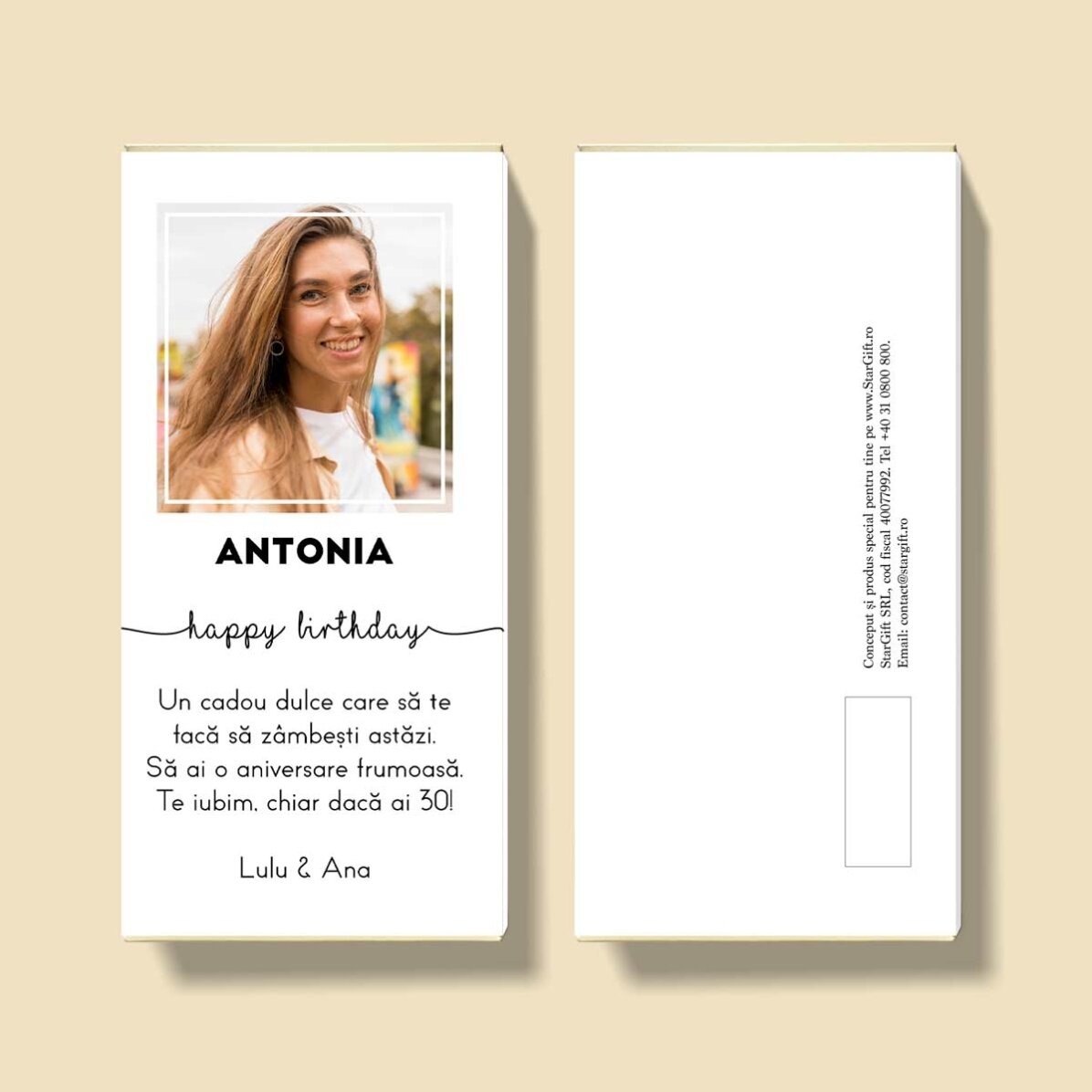 Chocolate personalizado con una foto y un texto - Cumpleaños
