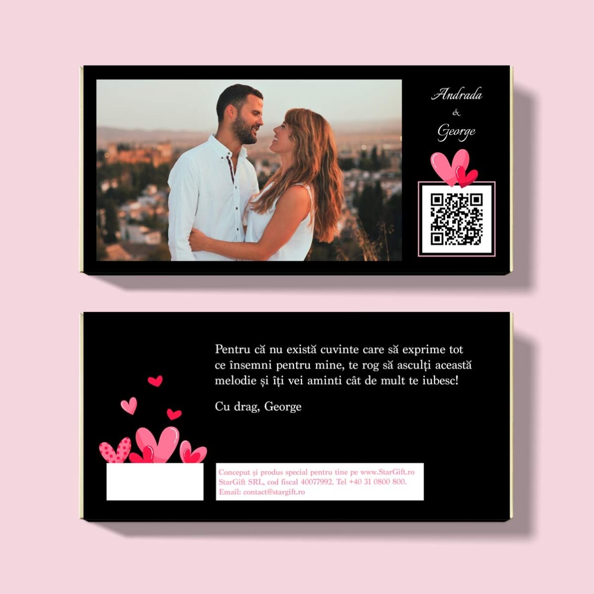 Personalised chocolate with a photo, text and QR code - Love