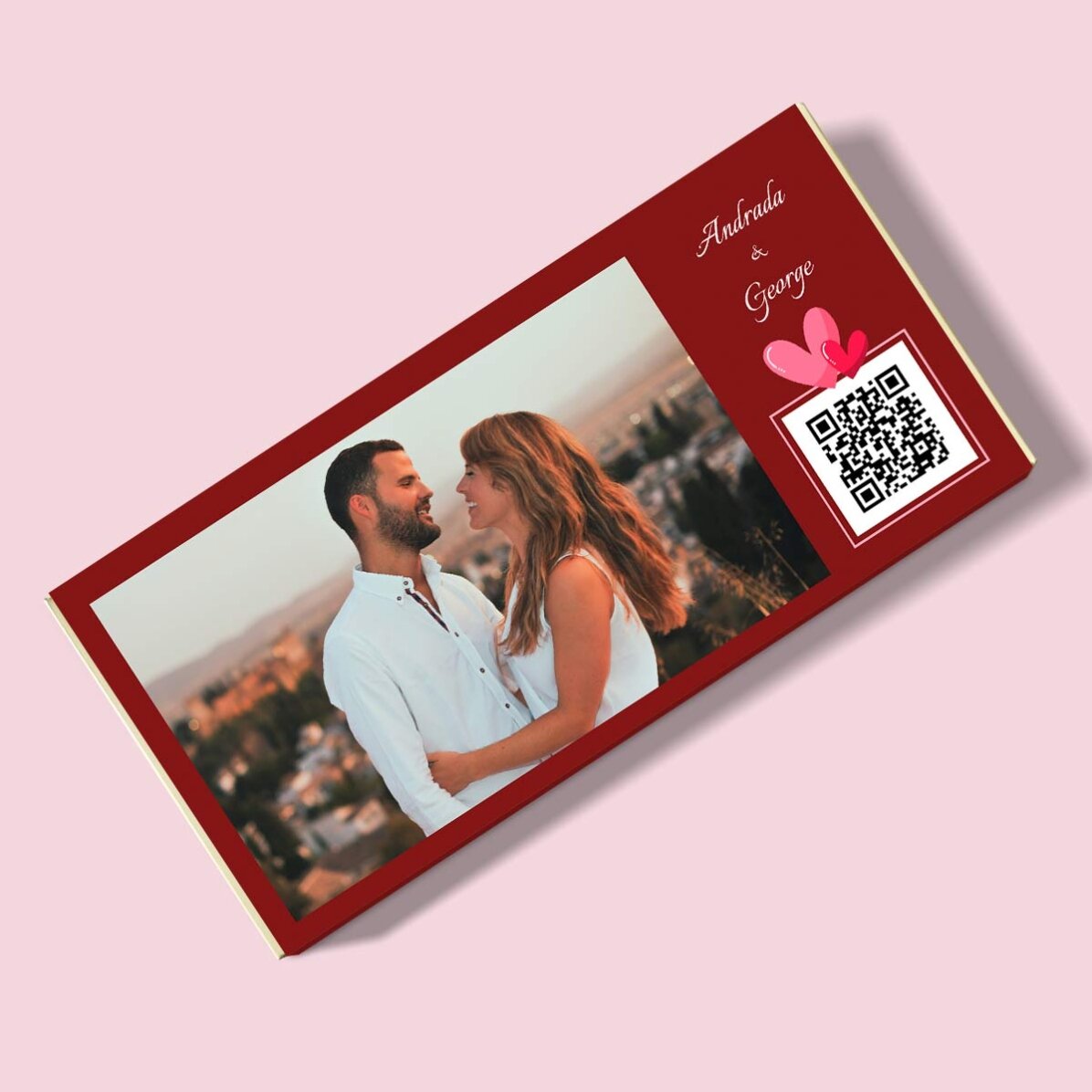Personalised chocolate with a photo, text and QR code - Love