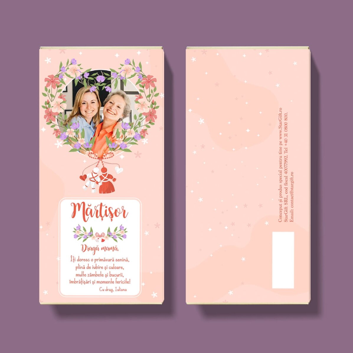 Chocolate personalizado con foto y mensaje floral