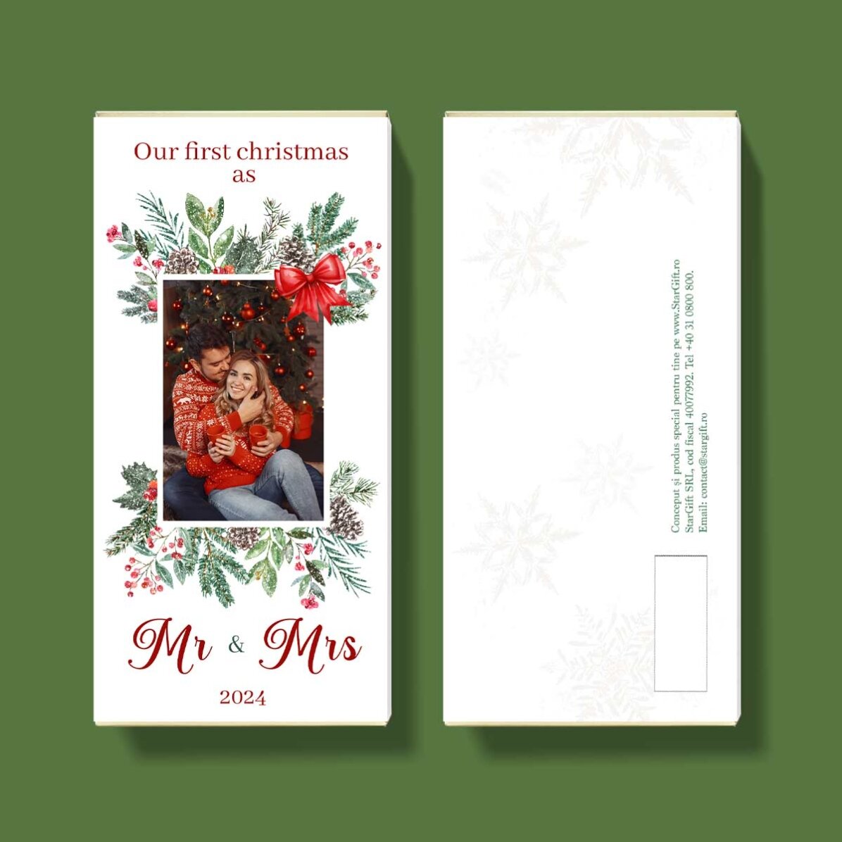 Chocolate personalizado con foto y mensaje - Nuestra primera Navidad