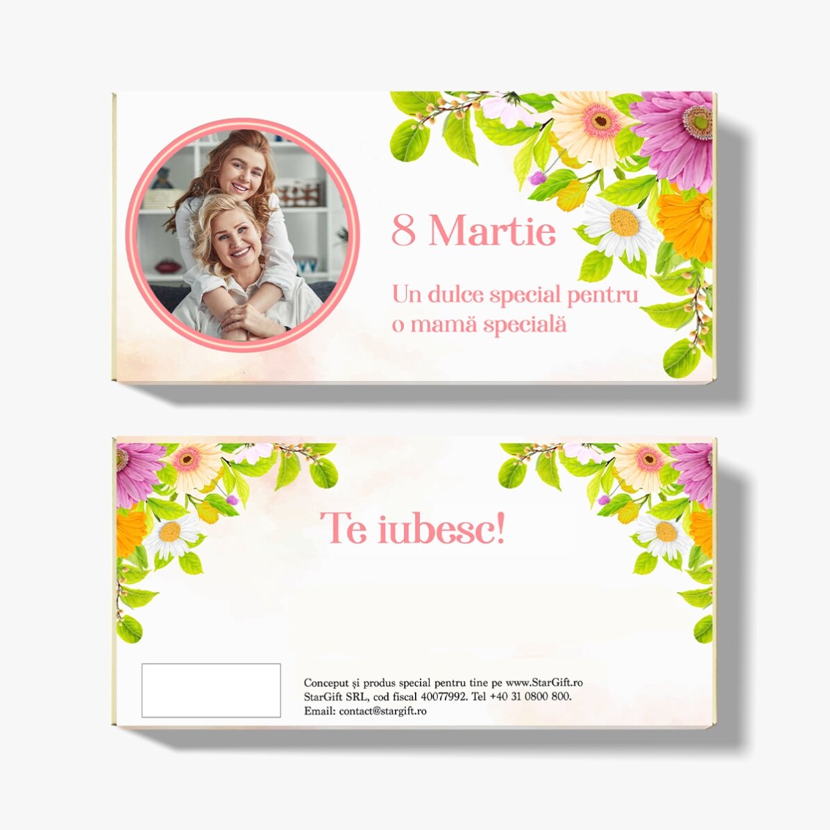 Chocolate personalizado con foto y texto - Flores de primavera