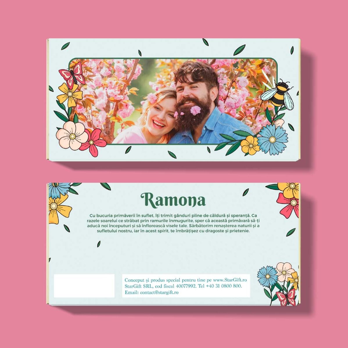 Personalised chocolate with photo and text - Spring flowers