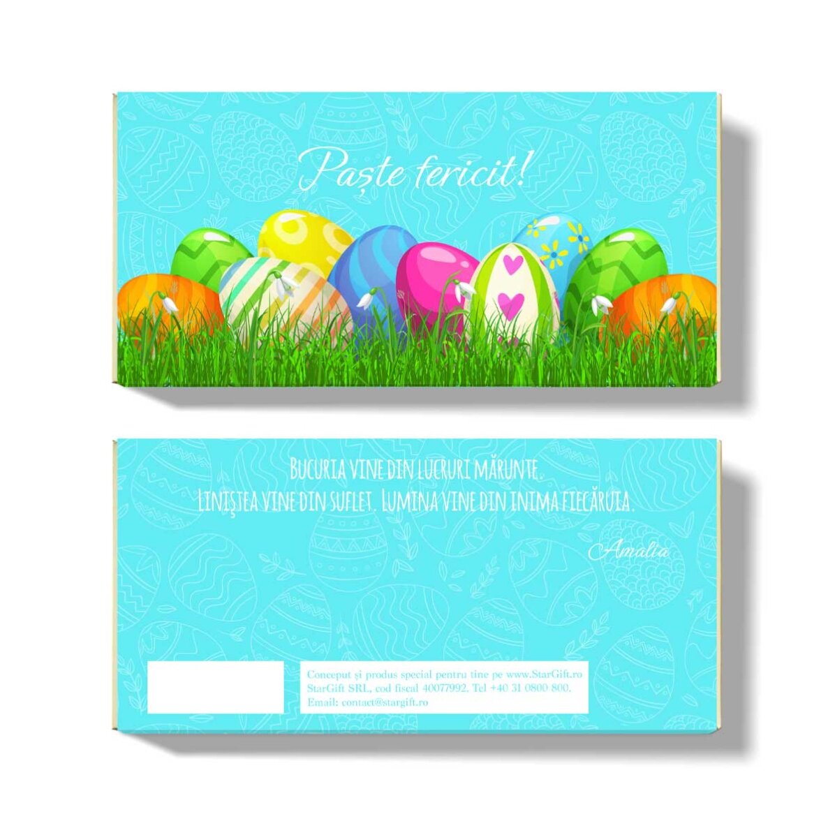 Chocolate personalizado con mensaje: «Feliz Pascua»