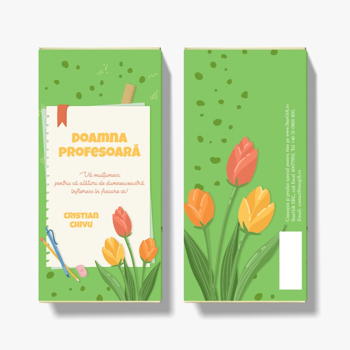 Chocolate personalizado con mensaje - Tulipanes para los profesores
