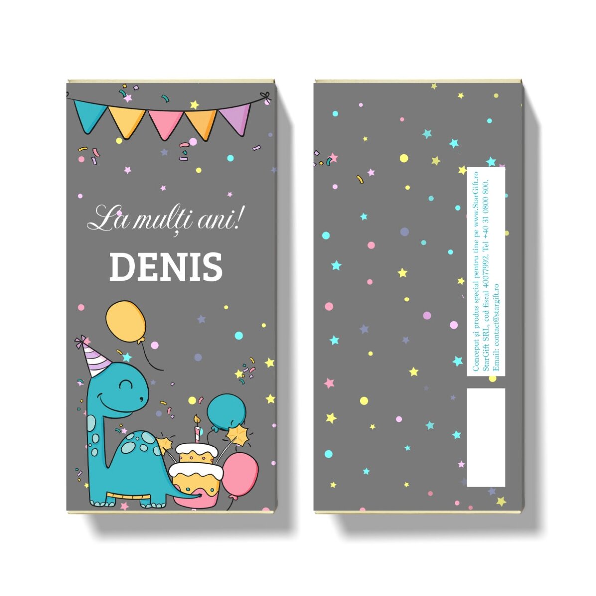 Chocolate personalizado con mensaje para niños - Happy Dino