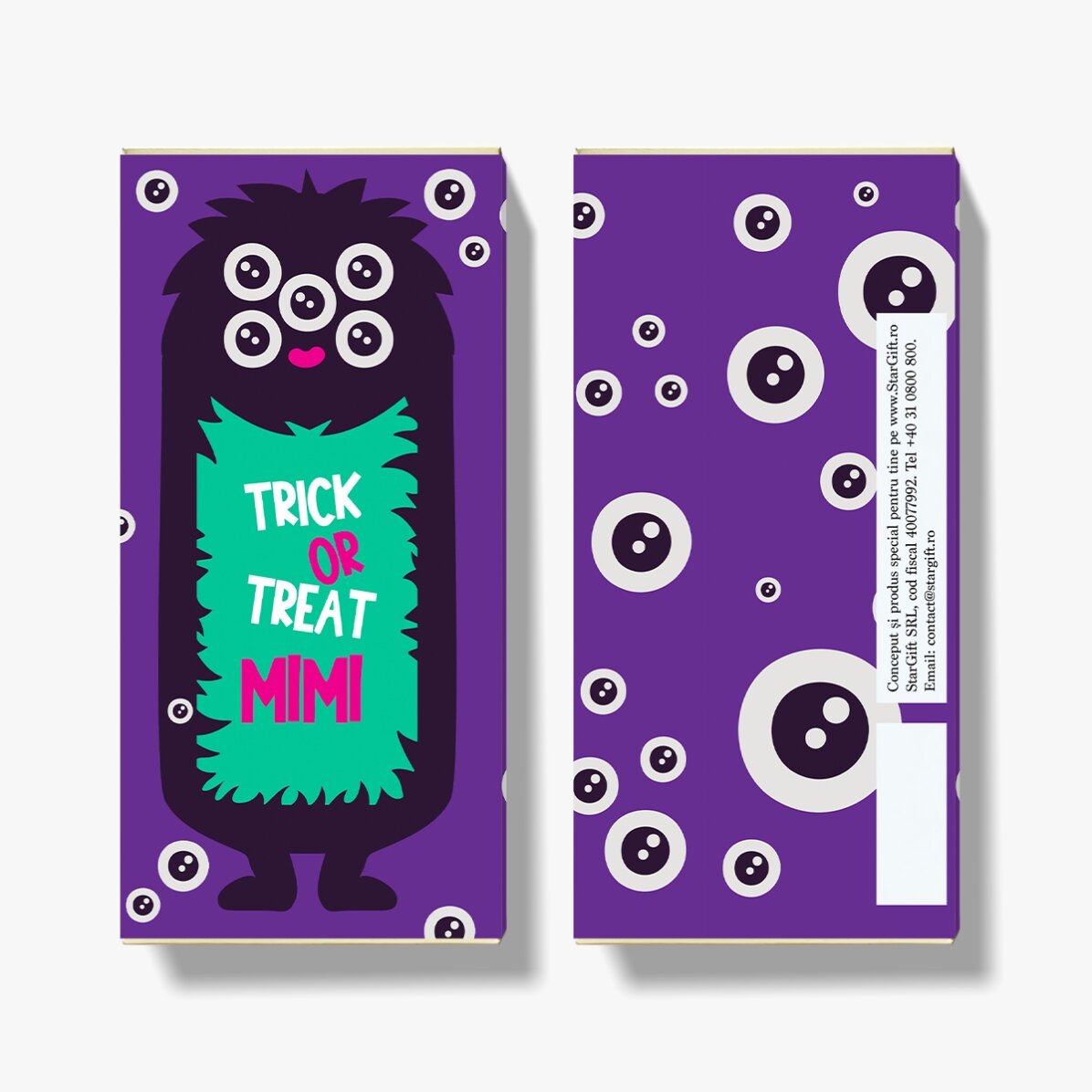 Chocolate personalizado con texto para Halloween - Modelo «Monstruo»