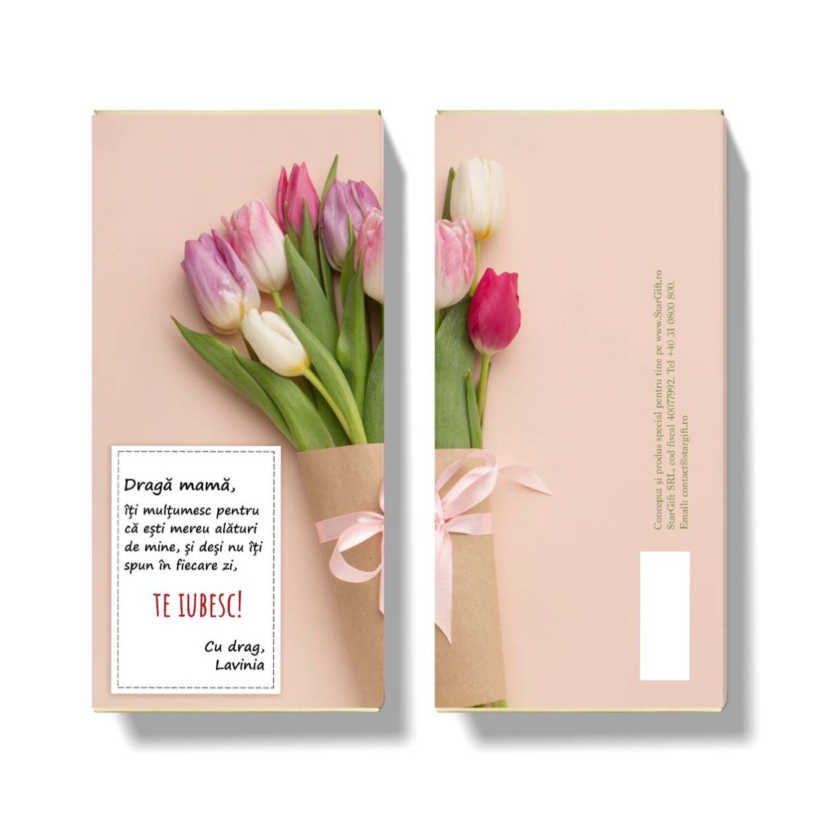 Chocolate personalizado con mensaje - Ramo de tulipanes