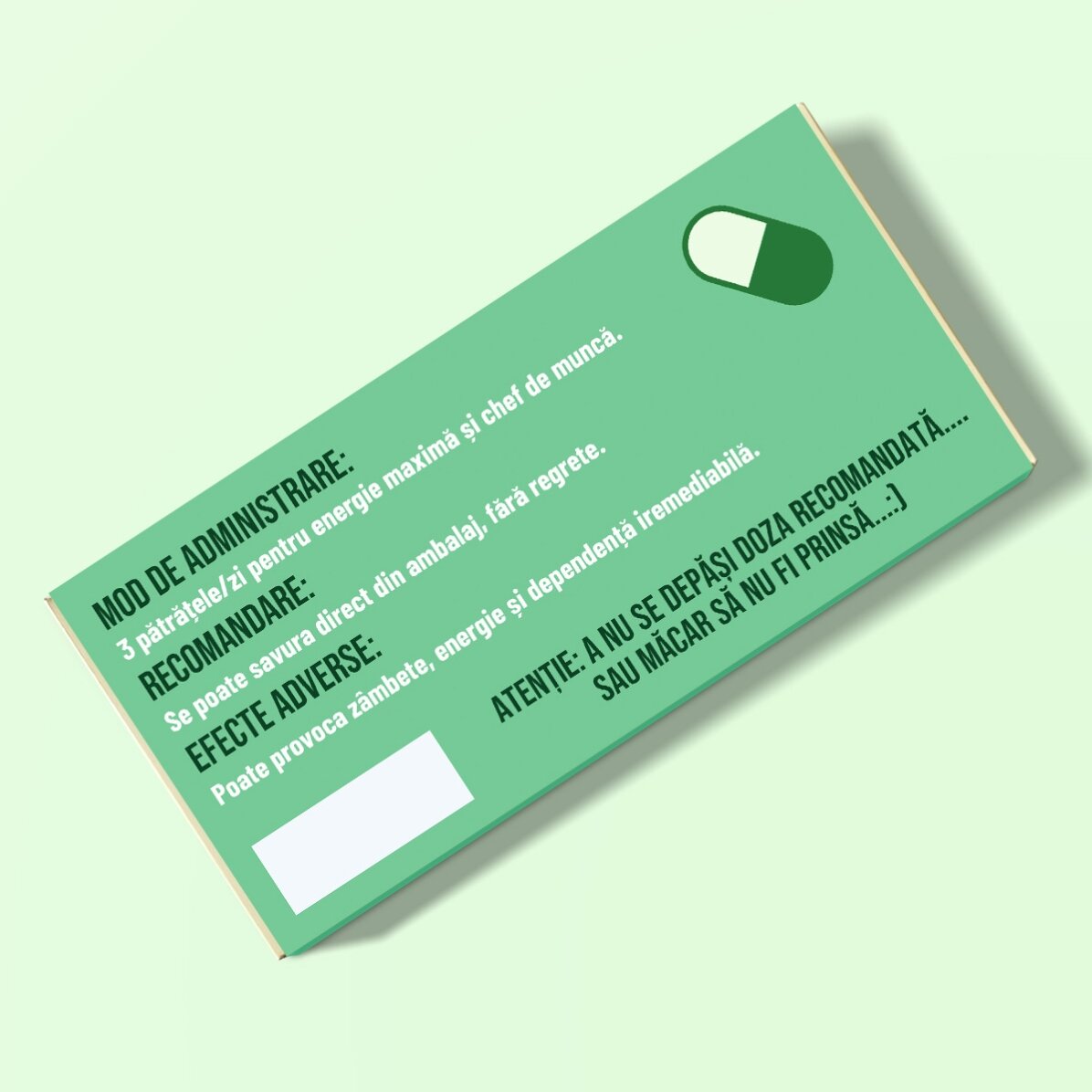 Chocolate personalizado con texto: «Receta médica»