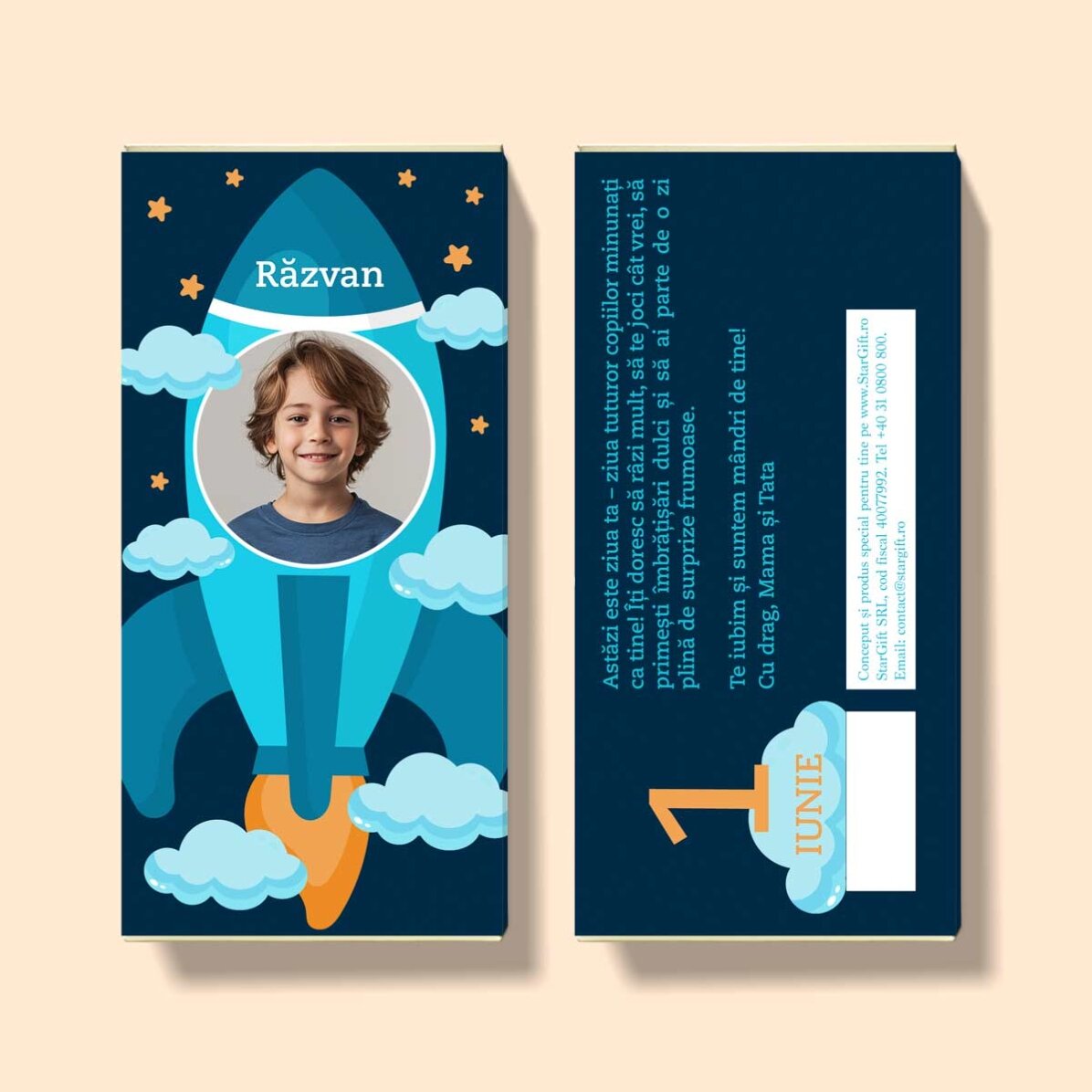 Chocolate personalizado con texto y foto - Astronauta