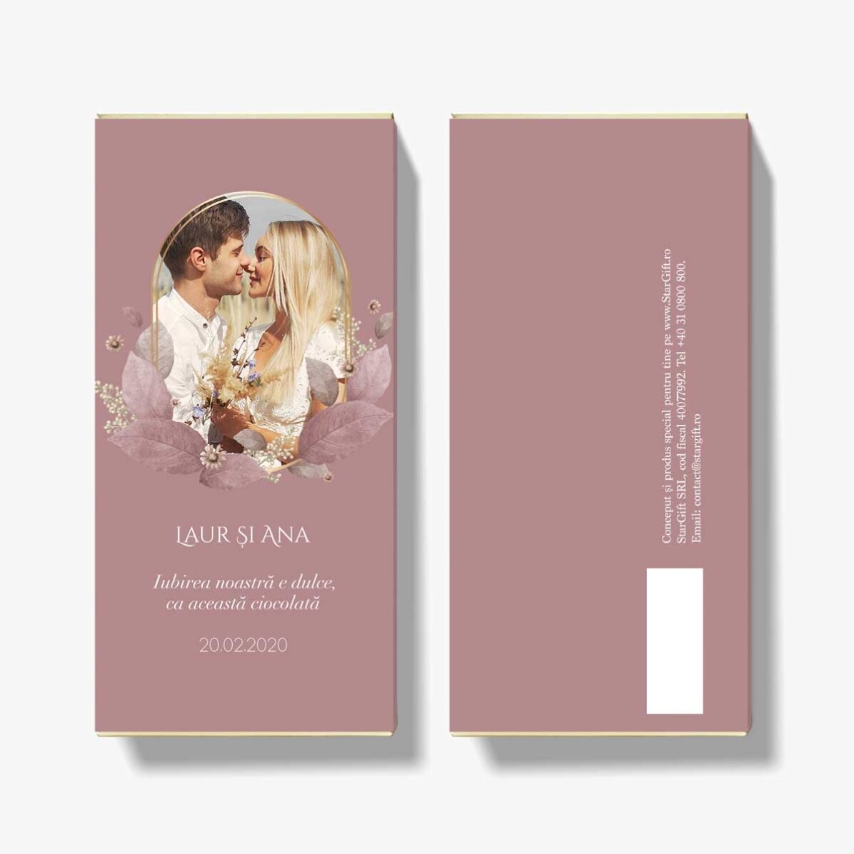 Chocolate personalizado con texto y foto - Floral