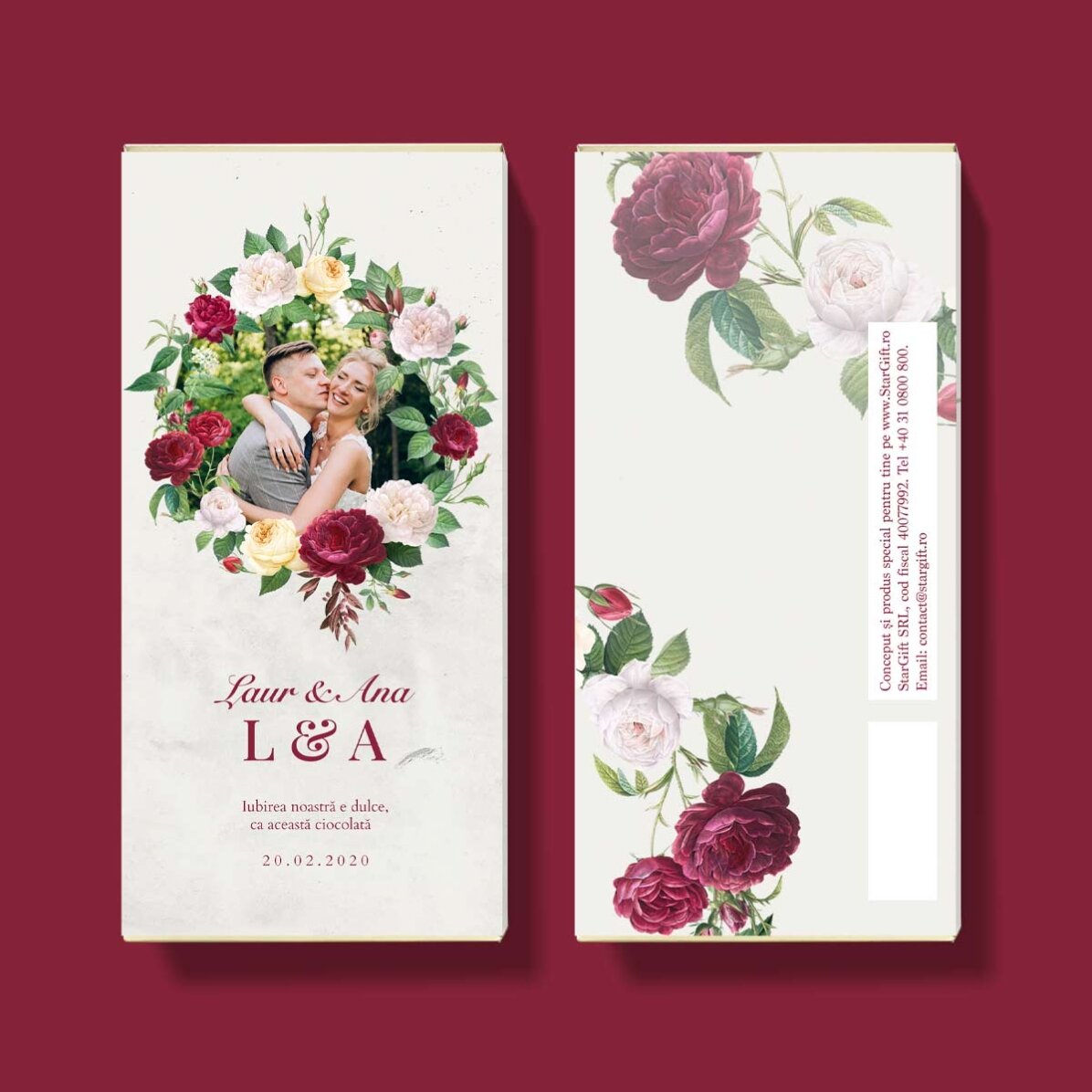 Chocolate personalizado con texto y foto - Flores vintage
