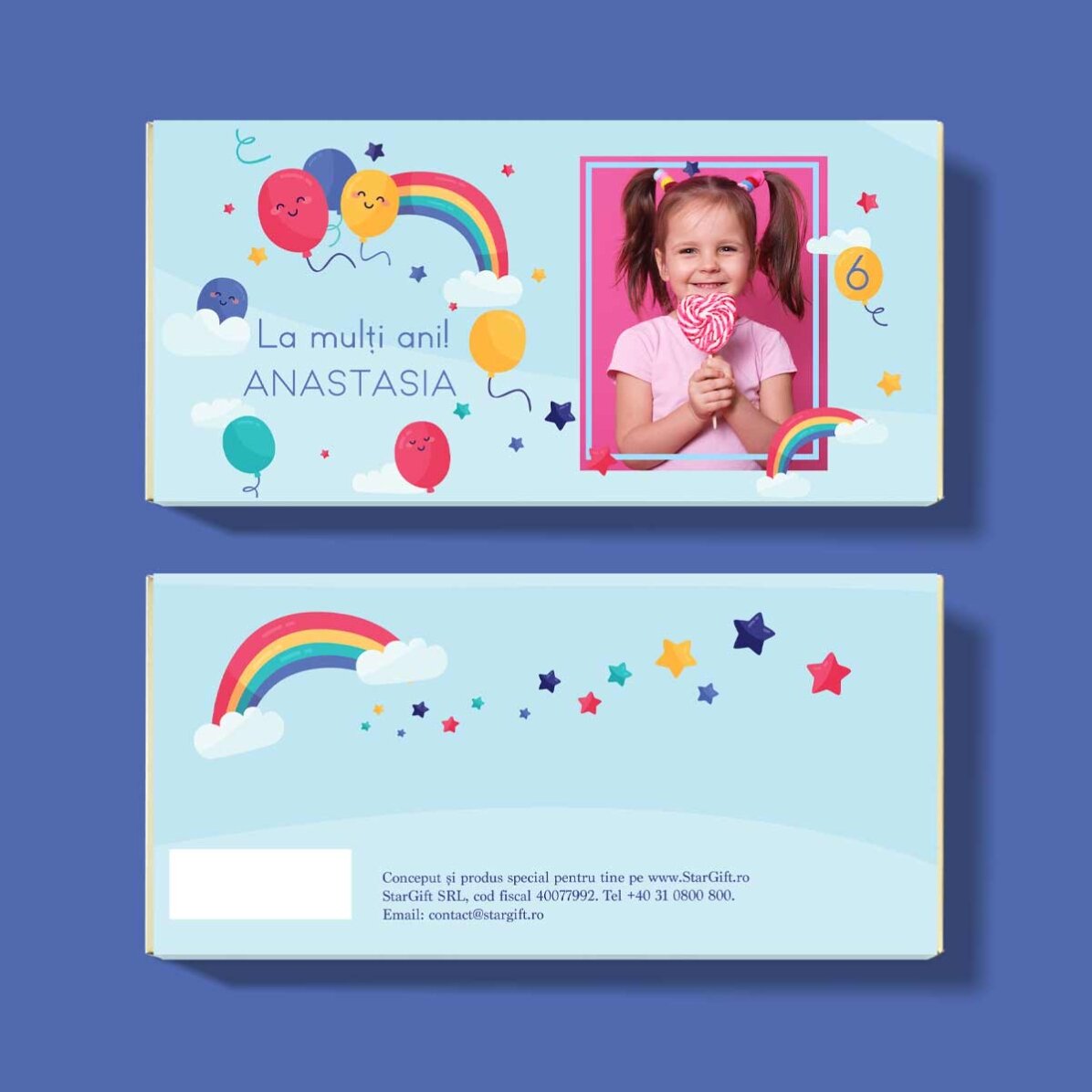 Chocolate personalizado con texto y foto: «¡Feliz cumpleaños, niños!»