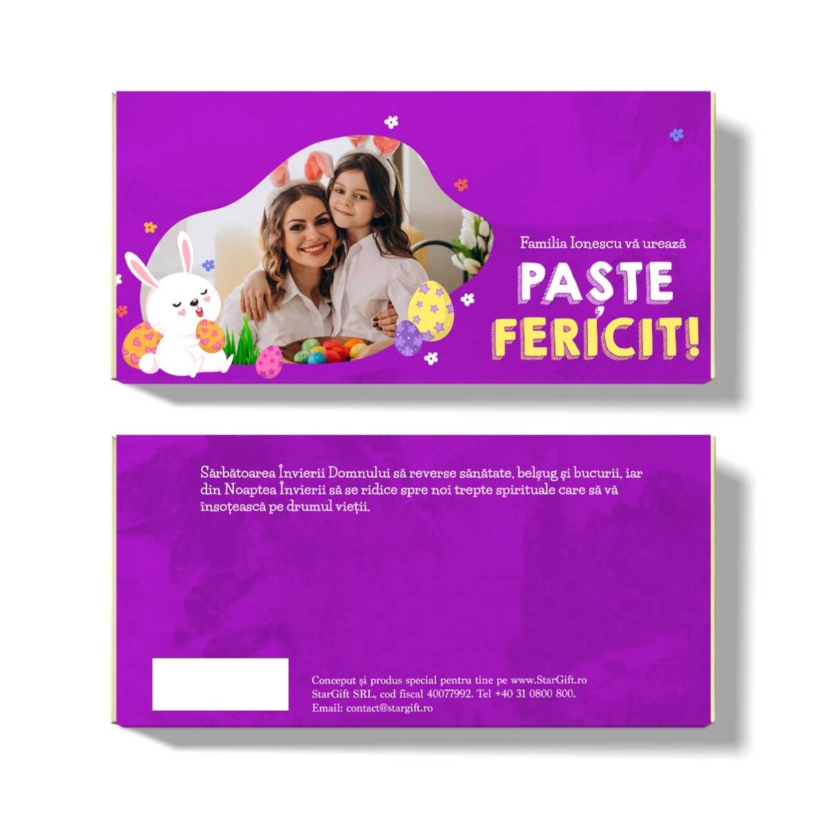Chocolate personalizado con texto y foto - Conejito