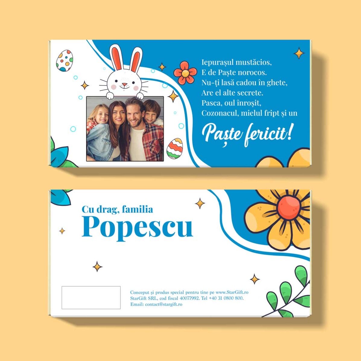 Chocolate personalizado con texto y foto: ¡Feliz Pascua!