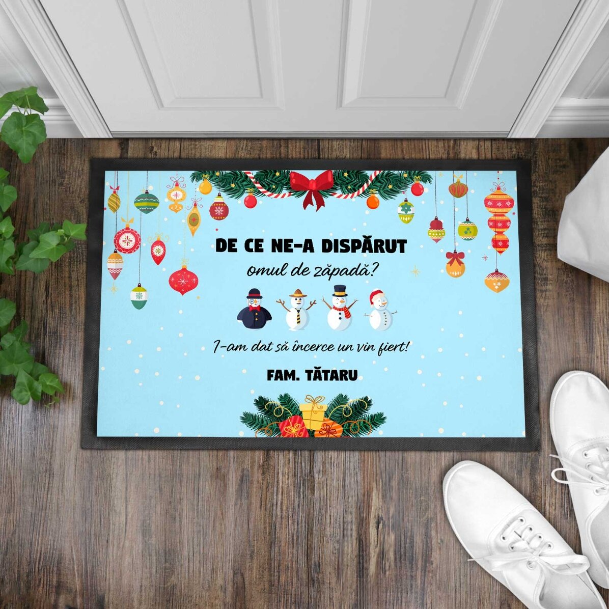Personalised entrance mat with Christmas text and design - Snowman
