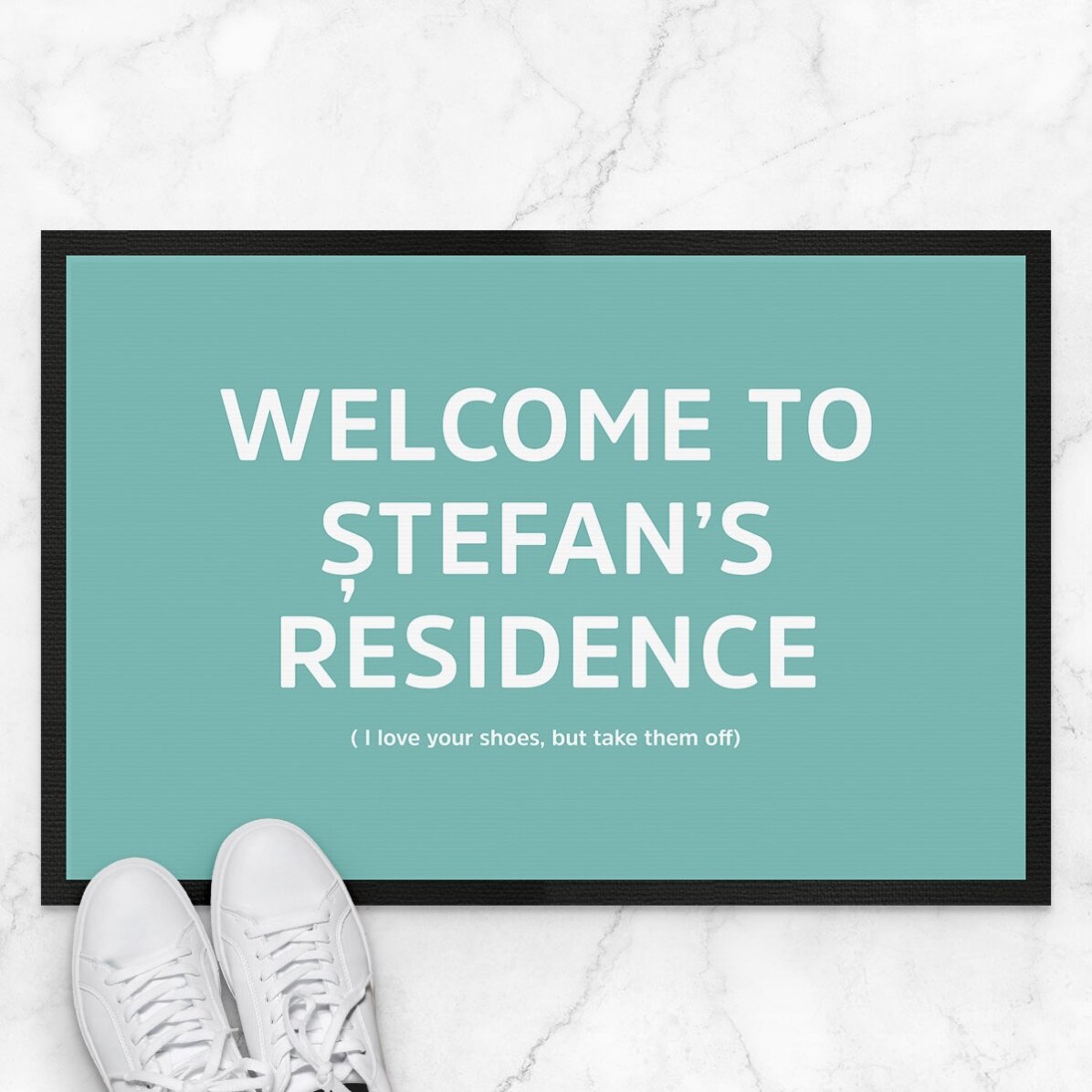 Alfombra de entrada personalizada con el texto «Welcome to my residence»