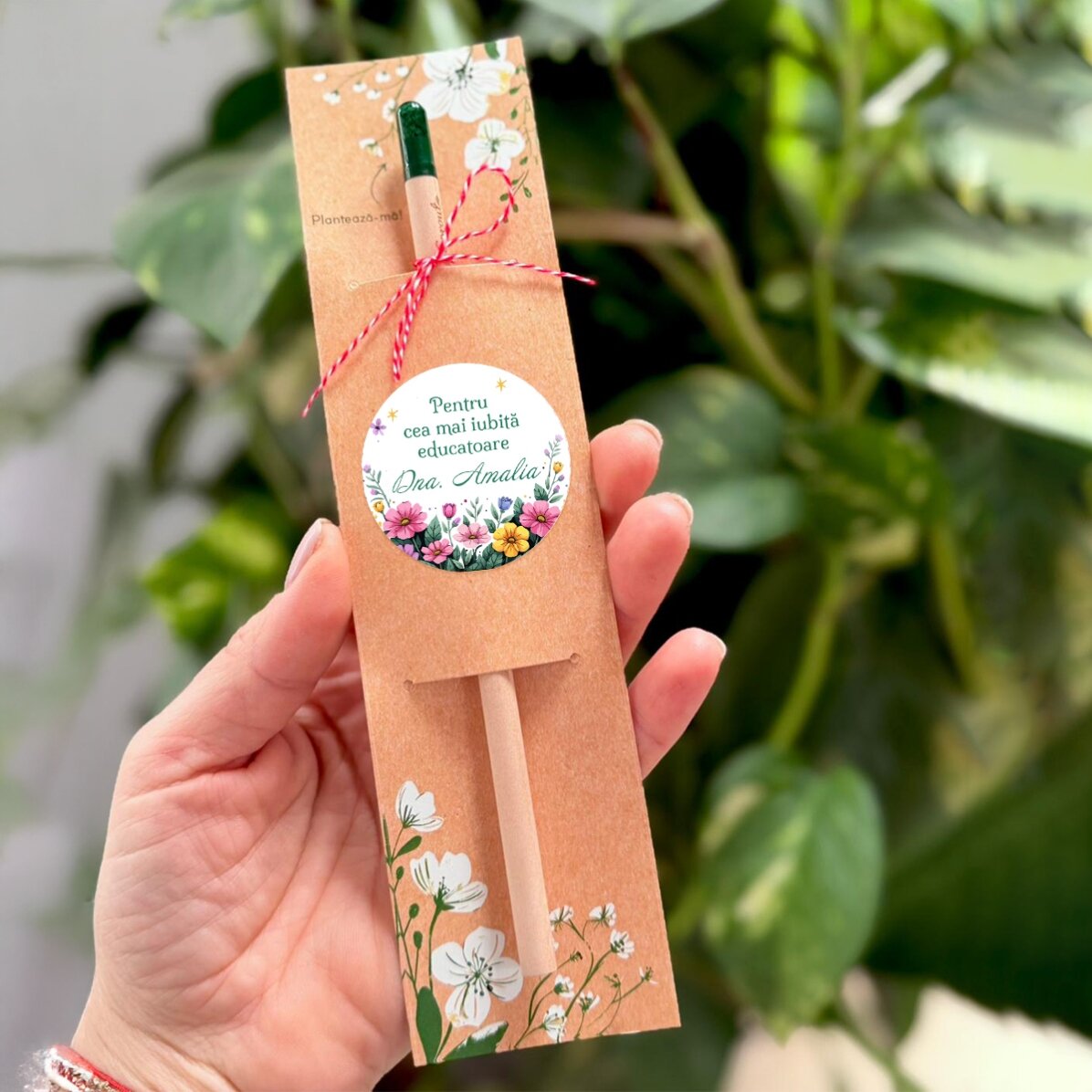 Lápiz plantable personalizado con mensaje - Diseño floral