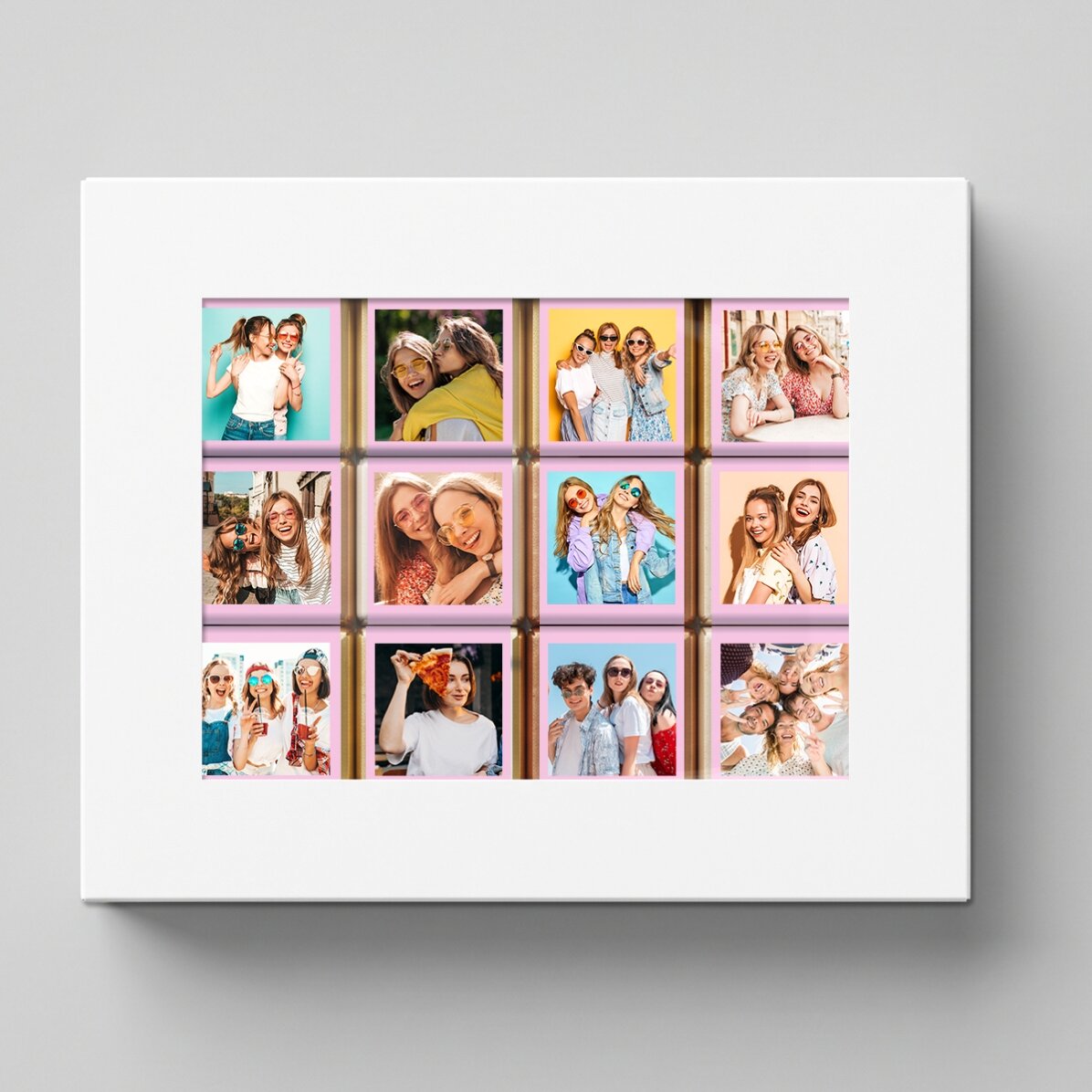 Caja de regalo con 12 minichocolates personalizados con fotos