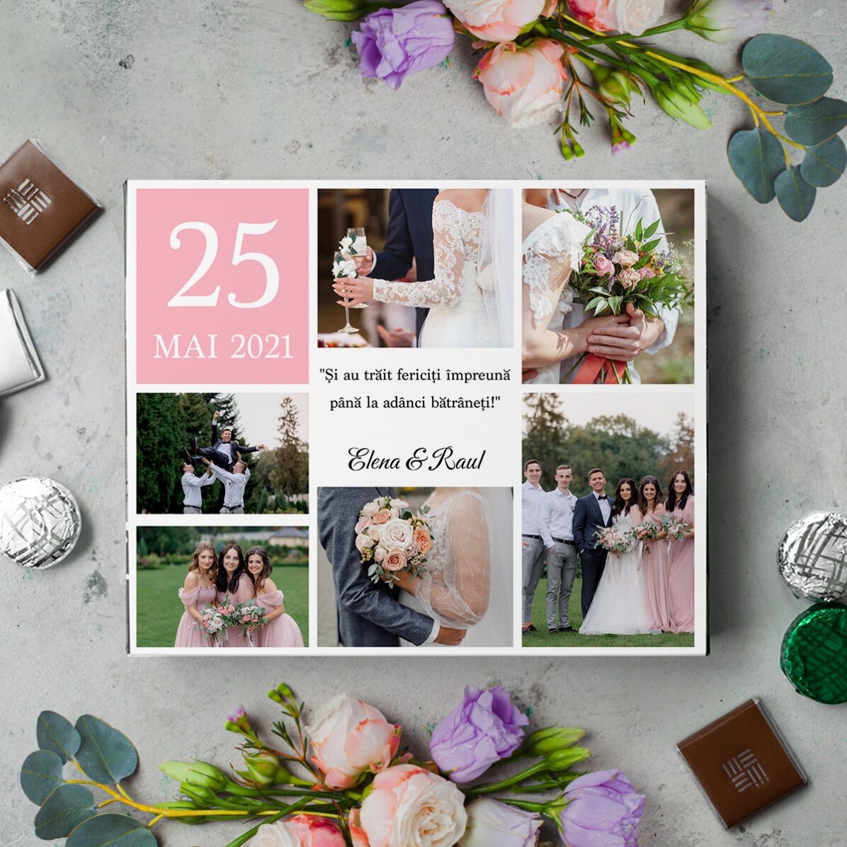 Caja de bombones personalizada con 6 fotos y un mensaje para tus seres queridos