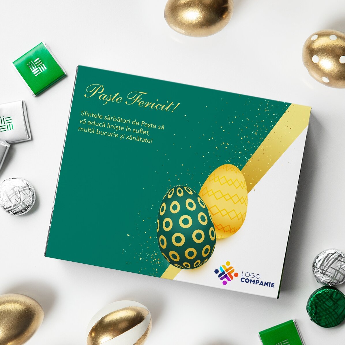 Caja de bombones personalizada con logotipo y mensaje - Pascua