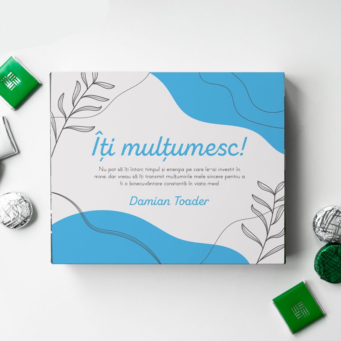 Personalised box of chocolates with thank you message - Leaves
