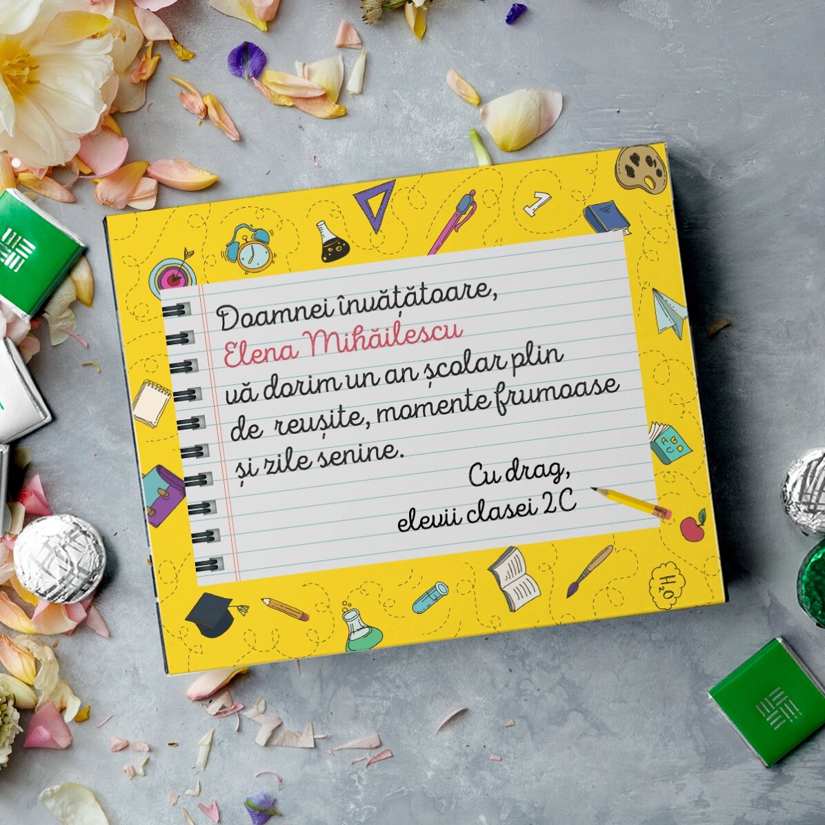 Caja de bombones personalizada con un mensaje para empezar el año