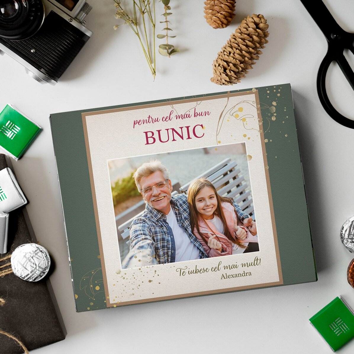 Caja de bombones personalizada con foto y mensaje: para el mejor ABUELO