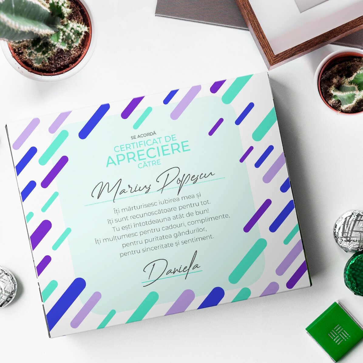Caja de bombones personalizada con texto: «Agradecimiento»