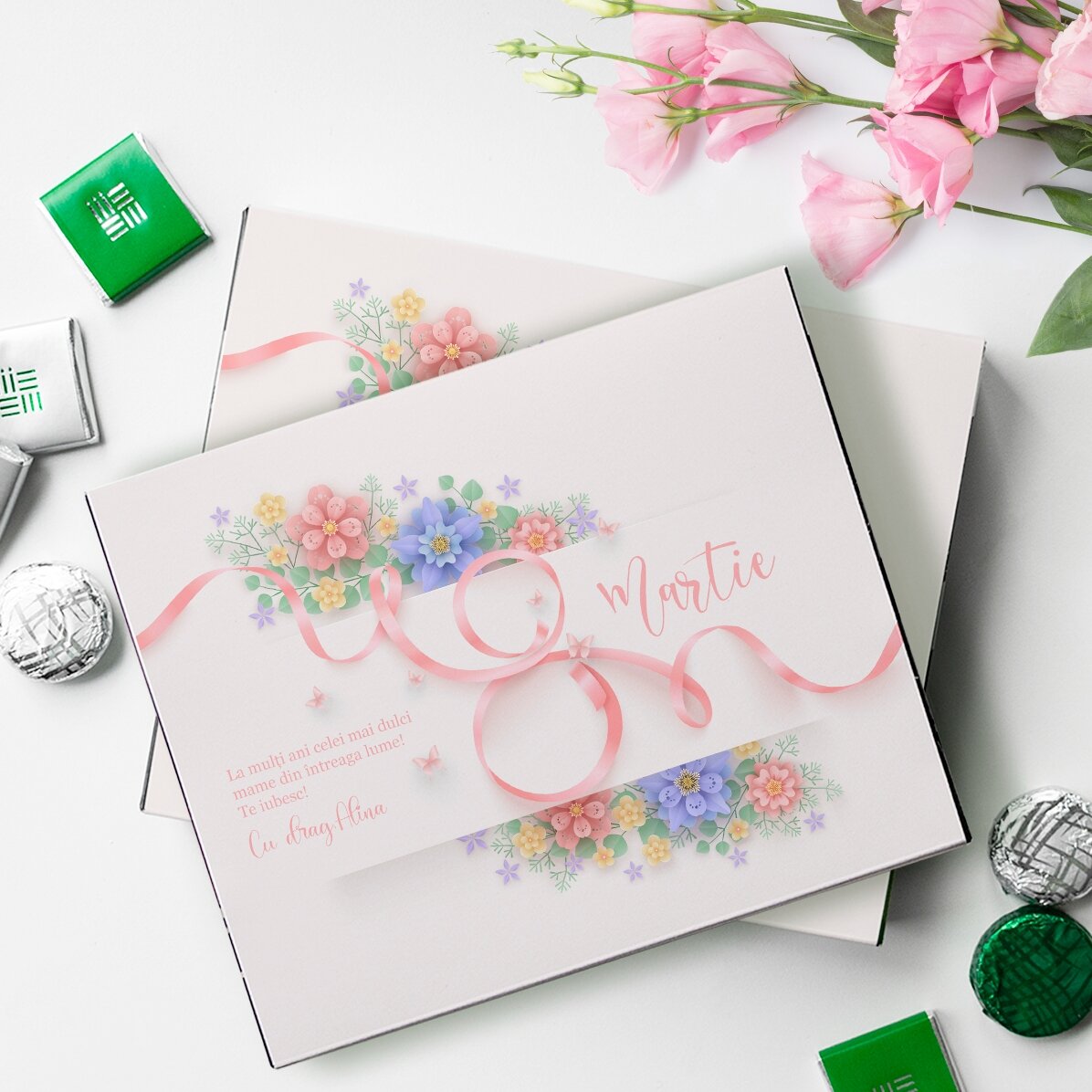 Caja de bombones personalizada con un mensaje para mamá - 8 de marzo