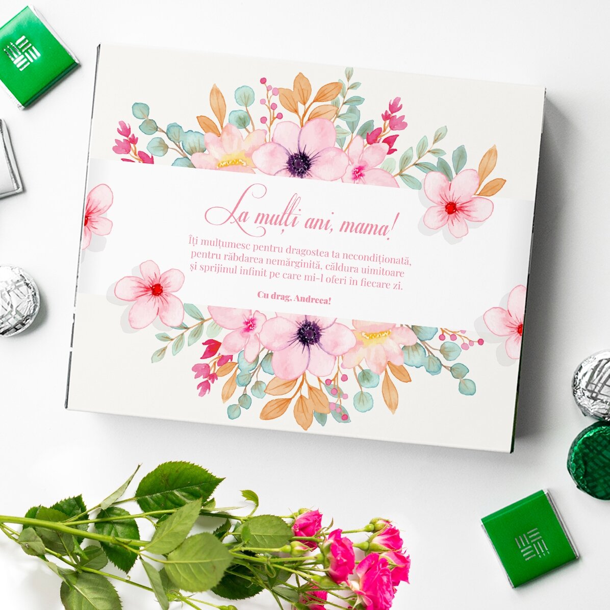 Caja de bombones personalizada con un mensaje para mamá: ¡Feliz cumpleaños, mamá!