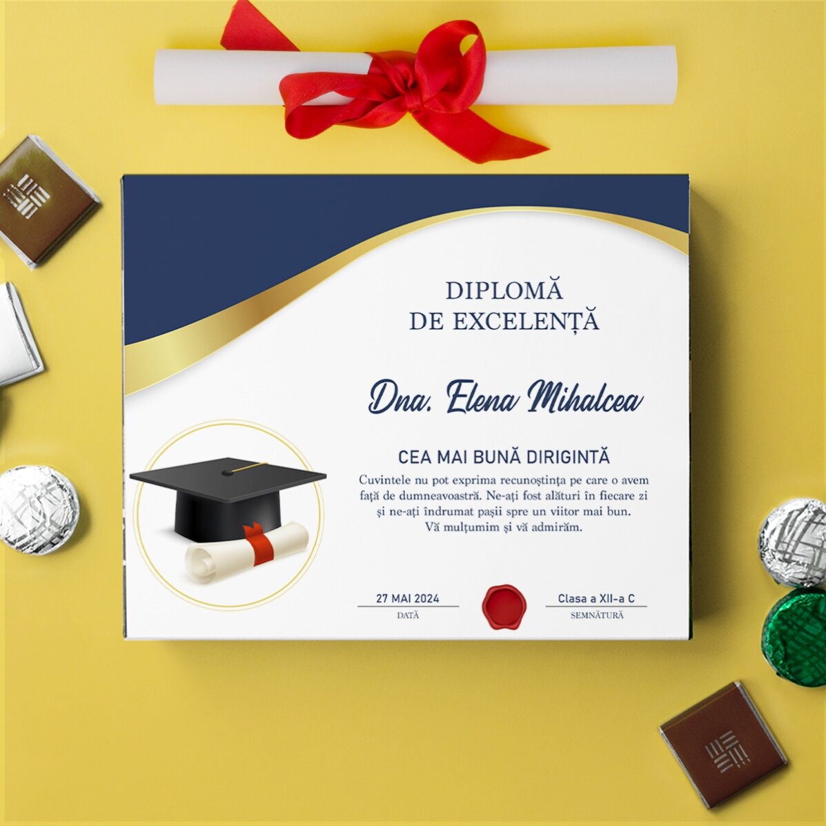 Caja de bombones personalizada con mensaje para profesores - Graduación