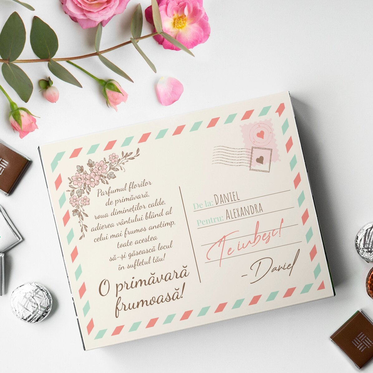 Caja de bombones personalizada con texto - Vista