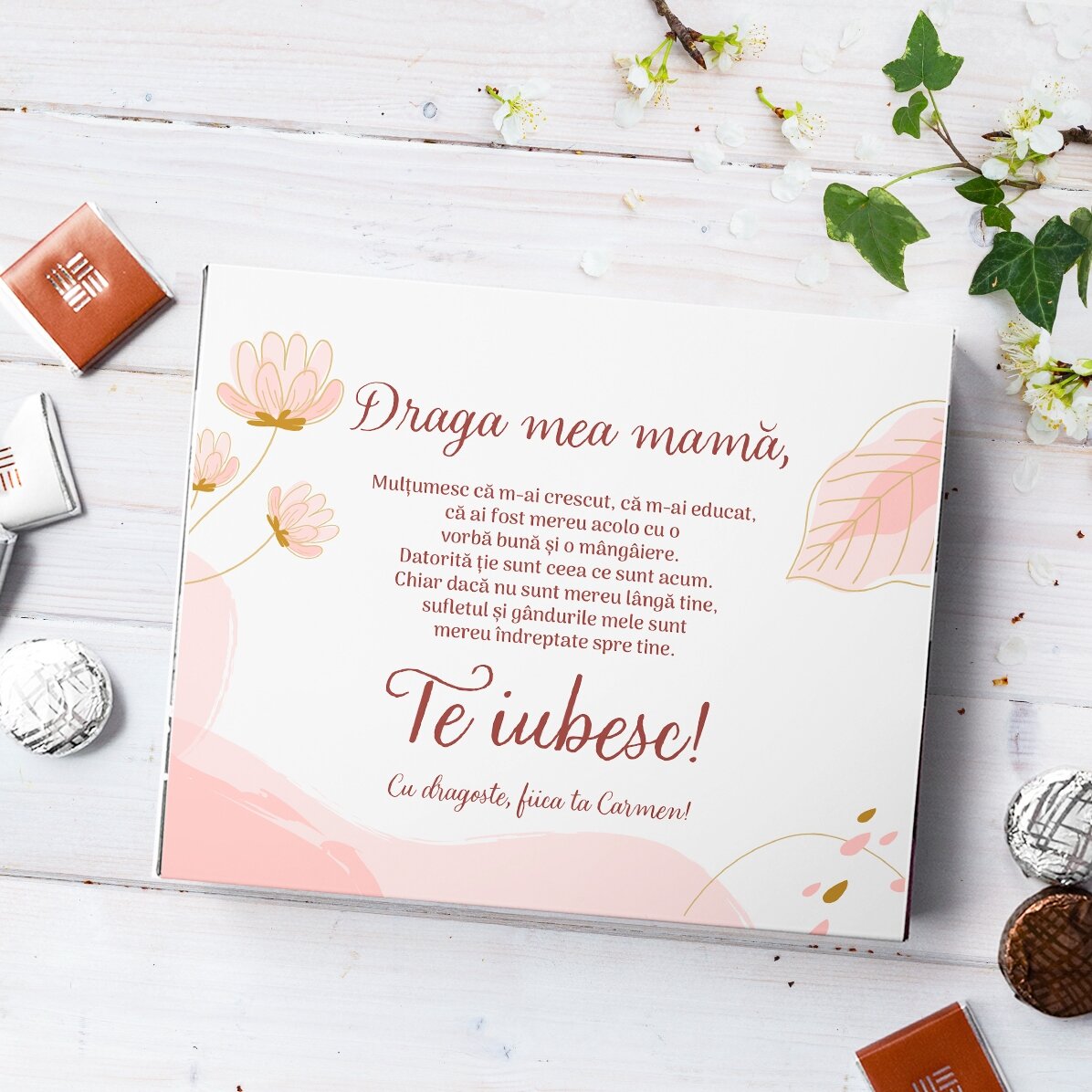Caja de bombones personalizada con el texto: «¡Mi querida mamá!»