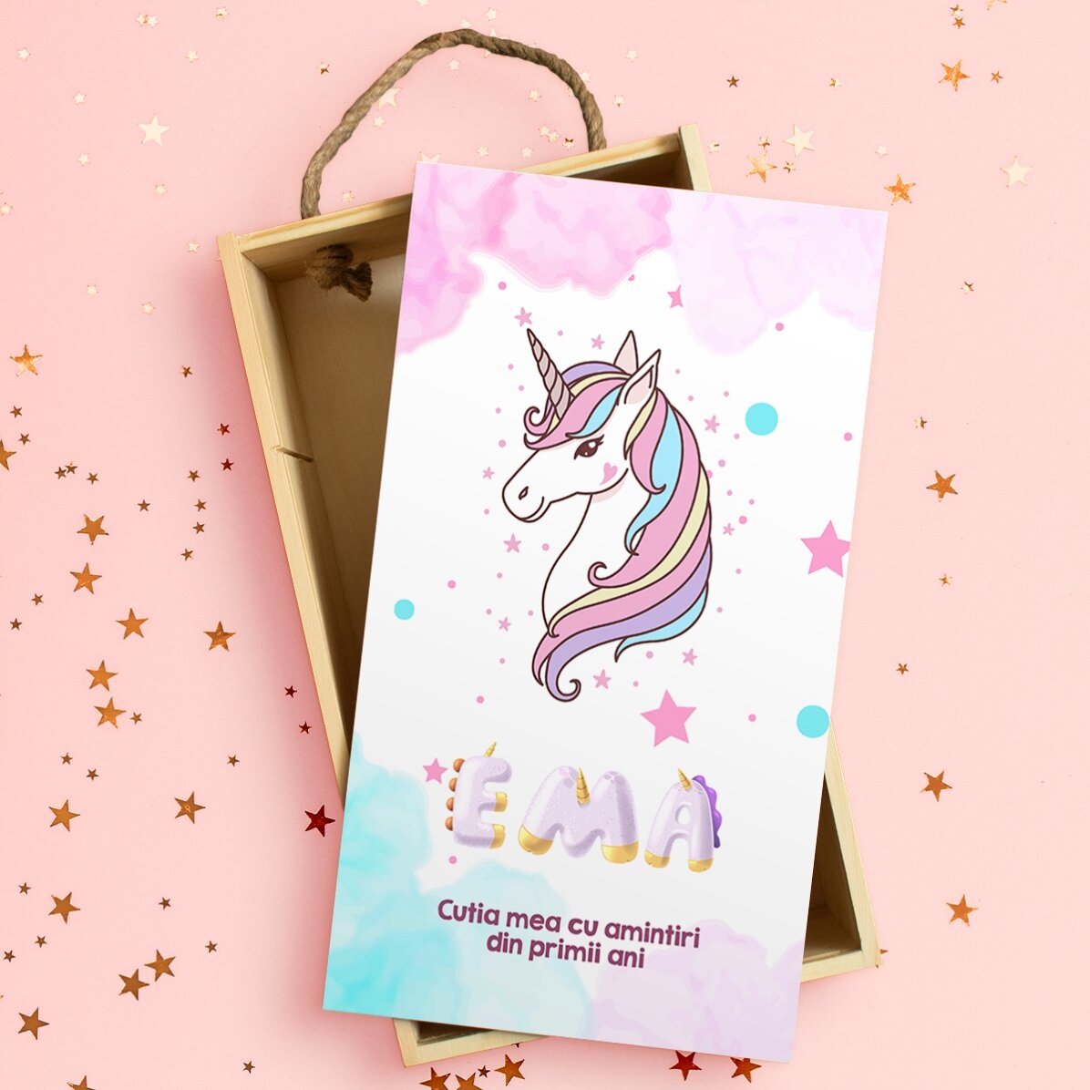 Caja de regalo de madera personalizada con mensaje - Unicornio especial