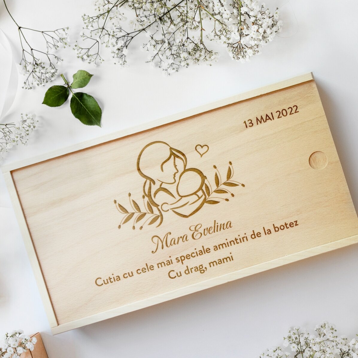 Caja de regalo personalizada de madera - Recuerdos del bautizo